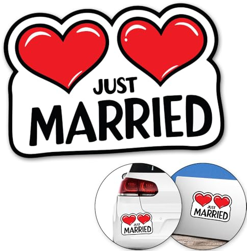 Just Married - Calcomanía para parachoques de coche (20 x 14 cm), diseño de furgoneta, caravana, caravana, caravana, boda, coche, novia, novio