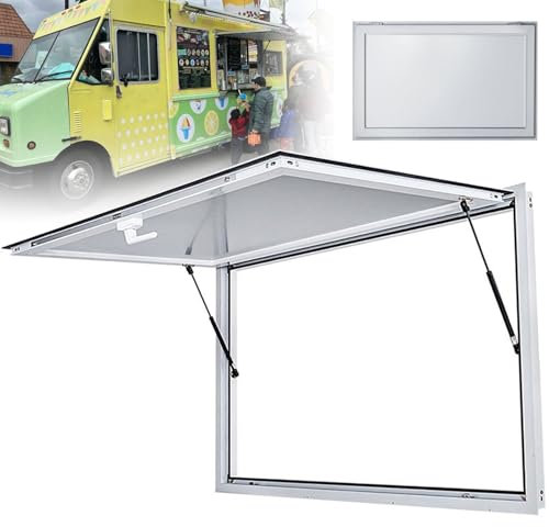 Food Truck Concession Window, House Shed Boathouse Trailer Kitchen Window with Lockable Handle & Opening 85° Awning Door,for Snack Bar Cake Shop,Glass Not Included,45Wx33H(114x83.5cm)