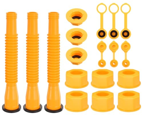 M METERXITY 3-Set Gas Can Spout Replacement, 7.9 Inch Upgraded Anti-Spill Gas Can Nozzle, with Thick Rubber Pad, Spout Cover, Base Caps Fit for Most 1/2/5/10 gal Oil Cans[Orange]
