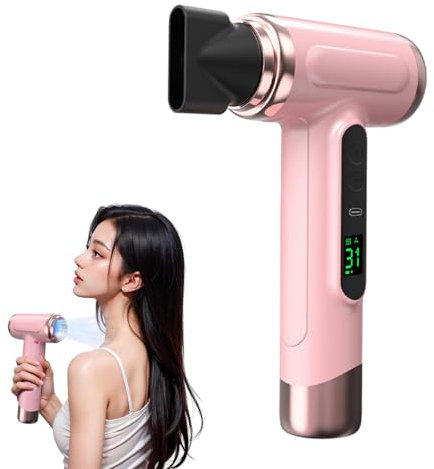 Asciugacapelli portatile a batteria, 15000 mAh, con schermo digitale, ricaricabile con ricarica USB, asciugacapelli senza fili, 3 velocità e 3 temperature per campeggio da viaggio (rosa)