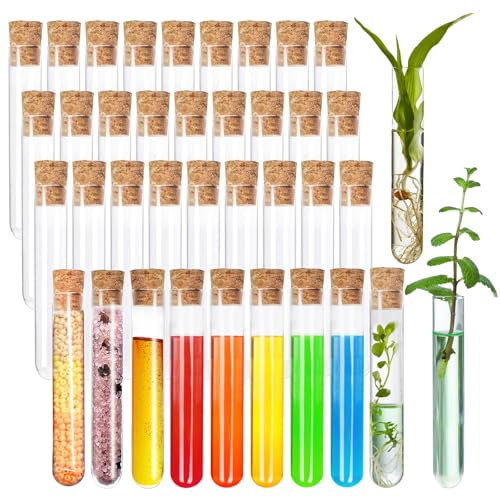 Acetiti 36 Stück Mini Glas Reagenzgläser mit Korken, 12x75mm Transparent Reagenzgläser Laboratorien Reagenzgläser für Blumen Hochzeits Süßigkeiten Badesalz Gastgeschenk Deko
