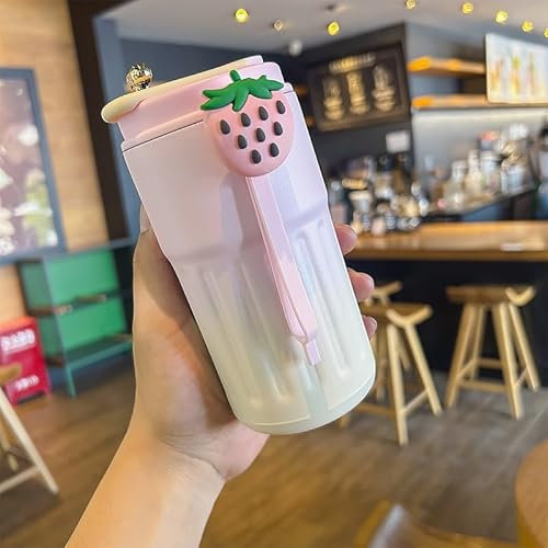 FASBET Water Bottle Flask Stainless Steel Flask for Hot Drink 450mL, Insulated Coffee Mug Travel Mugs for Hot Drinks Mug Warmer Thermal Mug Thermal Cup Thermal Flask (Pink)