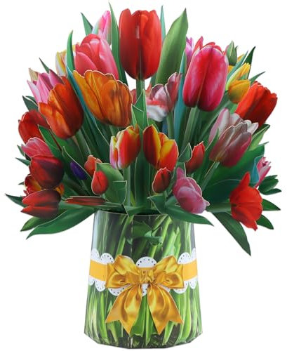 DISJOURNEY Geburtstagskarte Frau - Blumenstrauß Pop Up Karte Geburtstag - 3D Blumen Grußkarten für Frauen Oma Mutter Ehefrau Geburtstag Genesungskarte Muttertag - Karte Blumenkarte Jahrestag - Tulpen