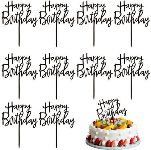 10 Stück Happy Birthday Tortendeko Schwarz,Tortenstecker Geburtstag,Torten Topper Geburtstag,Cupcake Topper,Wiederverwendbar Kuchen Deko für Mädchen Jungen Babyparty Jubiläen Party Dekoration