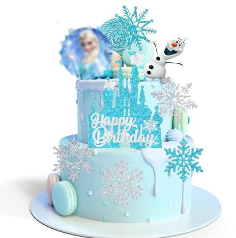 8 Stück Frozen Cake Topper, Frozen Party Dekorationen Geburtstag Kuchen Topper Set, Schneeflocke Cartoon Geburtstag Dekorationen, Partyzubehör für Kinder Geburtstag Blau Prinzessin Thema Kuchen
