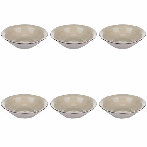 Lot de 6 assiettes creuses Ø 21,2 cm en grès peint à la main, sable, 4 tons