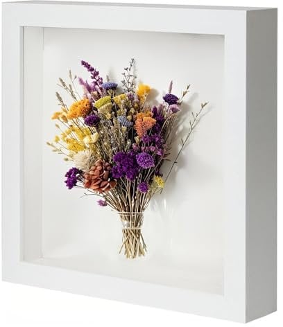 Leylve 3D Bilderrahmen zum Befüllen, 20x20 cm, 3D Objektrahmen Tiefer 3cm, Bilderrahmen Tief zum Befüllen für Fotos, Sträuße, Zeichnungen, Erinnerungsstücke, DIY Kunstwerke, Medaillen(Weiß)