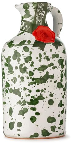 Olio Extra Vergine di Oliva 250 ml in Orcio di Ceramica Verde Decorato | Olio extra vergine di oliva estratto a freddo in orcio di ceramica decorato a mano, ideale come regalo gourmet
