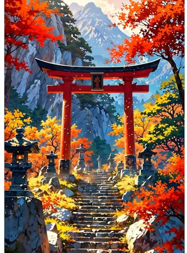 QQYRHN 5D DIY Porte Torii Kits de Peinture Diamant, Complète Escalier Diamond Painting pour Adulte Débutants, Montagnes Art du Diamant, Décoration Murale Maison Peinture au Diamant Avec 30x40 cm
