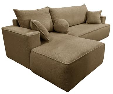 Ecksofa mit Schlaffunktion Paris L-Form, Sofa Couch mit Bettkasten, Eckcouch, Schlafsofa für Wohnzimmer, Big Sofa Couch mit Schlaffunktion (Braun, Ottomane Links)