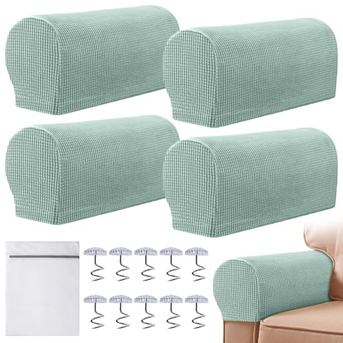 Armrest Chair Covers, Set of 4 Stretch Armchair Covers for Arms Anti-Slip Furniture Protector with Laundry Bag, Machine Washable Arm Chair Sleeves, Armrest Cover for Sofa Couch Recliner(Mint Green)