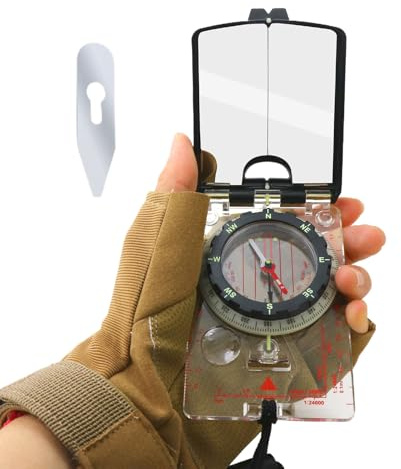 Navigationskompass mit Spiegel – wasserdichtes Kartenleselineal, verstellbare magnetische Deklination, Outdoor-Survival-Kompasswerkzeug mit Tasche, Wandern, Trekking, Orientierungsausrüstung für