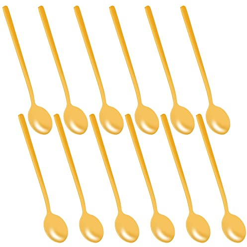Asyduey 12pcs/Set Round Shape Coffee Spoon Stainless Steel Mini Teaspoons Sugar Dessert Spoon Ice Cream Soup Spoon Kitchen Accessories(gold)