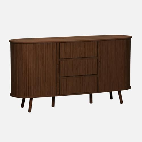 Alice's Garden sweeek-Aparador escandinavo Efecto Madera ranurada con 2 Puertas correderas, 150cm Nogal - 150x40x79 cm