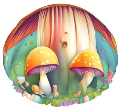 Fantasy Dream Mushroom Printed shower cap, reusable, double-layered design, suitable for women to wrap their hair, wash their face, and apply face masks.