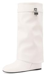 QUEEN HELENA Stivali con Zeppa a Gambale Largo Donna K4007 (Beige, Taglia unica, Sistema Taglie Calzature EU, Adulto, Donna, Numero, Media, 35)