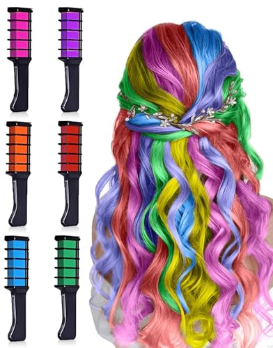 DAFNE 6 Colores Peine de Tiza Para el Pelo,Lavables Tinte para Cabello, Tiza Temporal Lavable Set,peines con tizas para el pelo Premium para Regalos Navidad Fiestas Cosplay DIY regalos