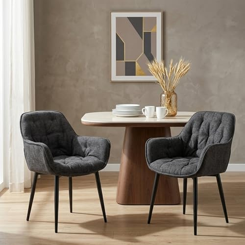 IDIMEX Arden Esszimmerstühle 2er Set, Anthrazit - Polsterstühle mit Armlehnen, Küchenstühle mit Metallgestell ideal für Esszimmer, Küche und Wohnbereich [max. Belastbarkeit 120 kg]