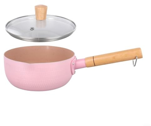 Maifan - Olla de piedra con revestimiento antiadherente, 18/20 cm, de aluminio con mango de madera y tapa de cristal, boquilla a prueba de fugas para pasta y sopas (rosa 18 cm)