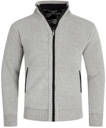 Allthemen Cardigan da Uomo Spesso con Collo Alto e Cerniera Lavorato a Maglia Sweater con Maniche Lunghe in Lana e Cotone Grigio M