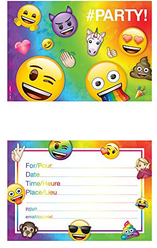 Unique Party 79444 - Invitations de Fête - Fête à Thème Emoji Arc-En-Ciel - Paquet de 8