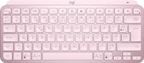 Logitech MX Keys Mini Minimaliste Clavier Sans Fil Illuminé, Compact, Bluetooth, Rétroéclairé, USB-C, Compatible avec Apple macOS, iOS, Windows, Linux, Android, Construction métal - Rose