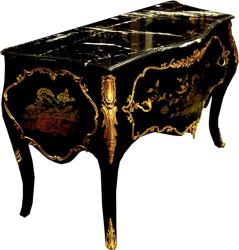 Casa Padrino Barock Kommode Schwarz/Gold 130 cm mit Metallapplikationen und Marmorplatte