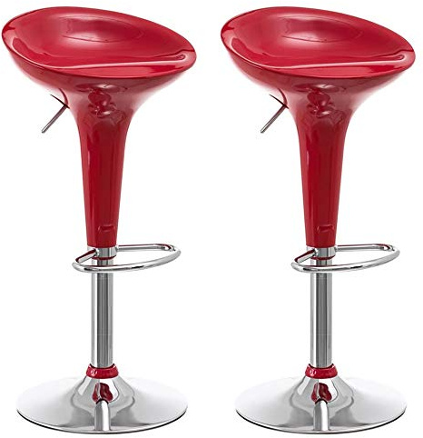 BAKAJI Set 2 Barhocker für Küche, modernes Design, Sockel aus verchromtem Stahl, Sitz aus ABS, drehbar, mit Verstellbarer Höhe und Fußstütze (Bordo)