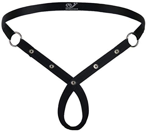 JFAN Männer Tanga Herren-O-Ring-Hohlslips Einstellbar String Tanga Unterwäsche Schwarz
