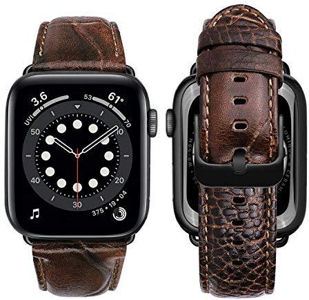 MroTech Compatible avec Apple Watch Bracelet en Cuir Véritable 42mm 44mm 45mm 49mm Bande de Remplacement pour iWatch Série 8/7/6/5/4/3/2/1 Replacement Bracelet Fermoir Noire Texture Chic Café