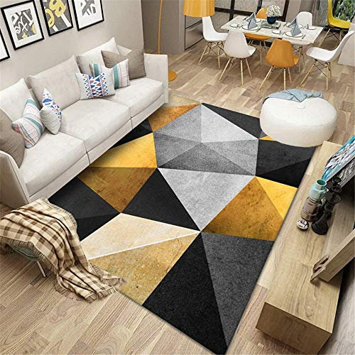 Kunsen Teppich Teppich schreibtischstuhl Leicht zu reinigender schwarzer grau-gelber geometrischer weicher Teppich dekoartikel Wohnzimmer Flur Teppich 80 * 150CM