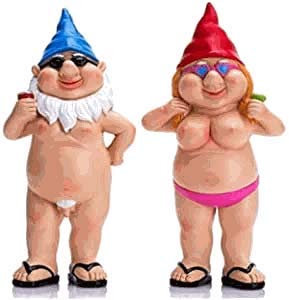 Yicare 2Pcs Garden Gnome Statue Peeing Gnome Naughty Garden Gnome Funny Naked Gnome Statue Garden Goblin-Art Decoration for Lawn Ornaments Indoor or Outdoor Garden Decorations