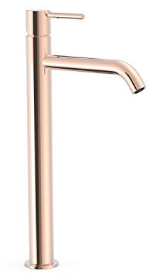 Study-Exclusive 26230801OP, XXL-Waschtischarmatur, mit Griff und flexiblen Anschlussschläuchen, G3/8, 18 x 3,4 x 69,2 cm, Roségold