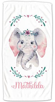 GRAZDesign Kinder Handtuch mit Namen Badetuch für Jungen und Mädchen von 2-10 Jahren Strand 140x70cm Elefant mit Blumen