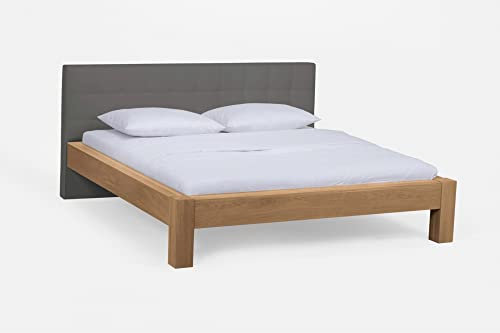 Beauty.Scouts Massivholzbett Madola I langes Kopfteil Eisengrau Bett Wildeiche Honig geölt verschied Größen DICO Doppelbett Einzelbett Bettgestell Doppelbett Größe 140 x 200 cm