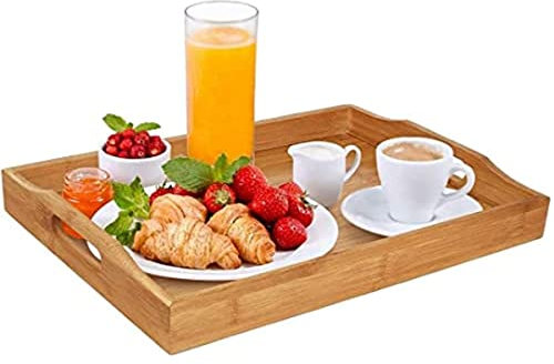 Dudoplatz Bambus Serviertablett mit Griffen Serviertablett Ideen für Abendessen, Tee, Bar, Tisch, Frühstückstablett, gut für Partys oder Betttablett