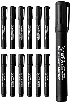 12 Black | Permanent Marker Pens | Thick Bullet Tip | Permanent Markers | Permanent Marker for Plastic, metal marker, Garden Marker Pen (12 Black Marker Pen)