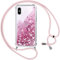 Vauki handyband für iPhone XS/X Hülle mit Band,Silikon Durchsichtig Transparent Flüssig Glitzer mit Kette Kordel Bumper Treibsand Necklace TPU Schutzhülle Case für iPhone XS,Rosa