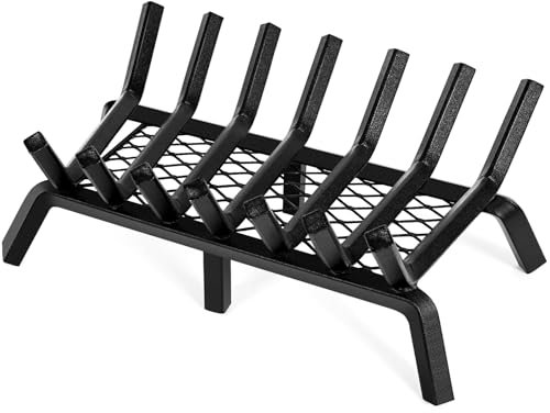 INNO STAGE 24 Inch Fireplace Grates Firewood Fire Wood Log Holder Rack with Ember Retainer, Inside Wrought Cast Iron Grill Fireplace Log Grate for Outdoor Camping Cooking