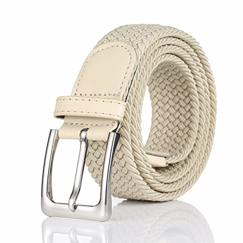 Gunsound Elastischer Stoffgürte Unisex Geflochtener Stretchgürtel Flechtgürtel Dehnbarer Gürtel für Damen und Herren (Beige, Länge 105 cm)