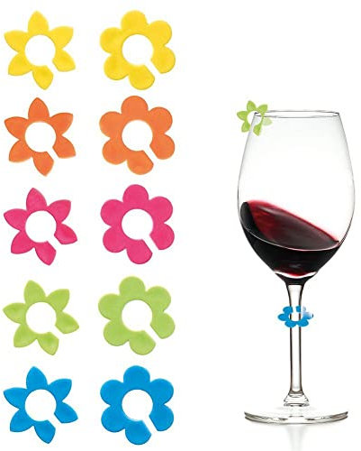 orion group Marker Markierer für Gläser Trinkgläser Weingläser Glasmarker Glasmarkierer Blumen bunt, 10er-Set