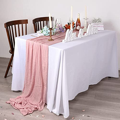 Dloapesy 90x300 cm halbtransparenter Tischläufer, extra lang, rosa Seihtuch, Gaze, Seihtuch, Tischdecke, Boho, rustikale Tischabdeckung für Küche, Esszimmer, Brautparty, Hochzeit, Partyzubehör (Rosa)