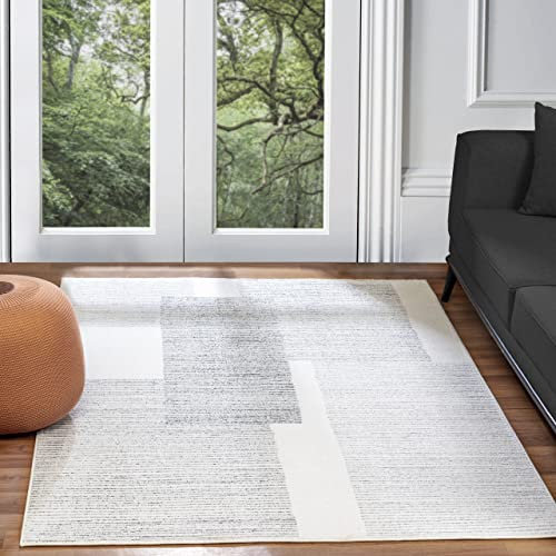 Livabliss Lahti Wohnzimmer Teppich modern – Abstrakt Design in Marmor Optik für Wohnzimmer 160x213 cm, Esszimmer, Schlafzimmer - Marmor Teppich groß, weicher Teppich Kurzflor in Grau, Weiß, Elfenbein