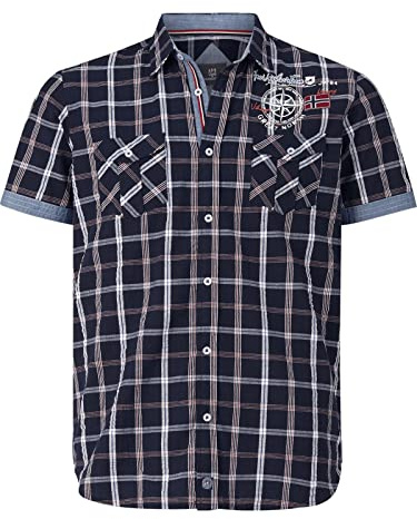 Jan Vanderstorm Herren Kurzarmhemd Snofred | mit Aufnähern und Druckmotiven, Brusttaschen, 100% Baumwolle-Popeline, Freizeithemd, kariert, große Größen Gr. L-7XL