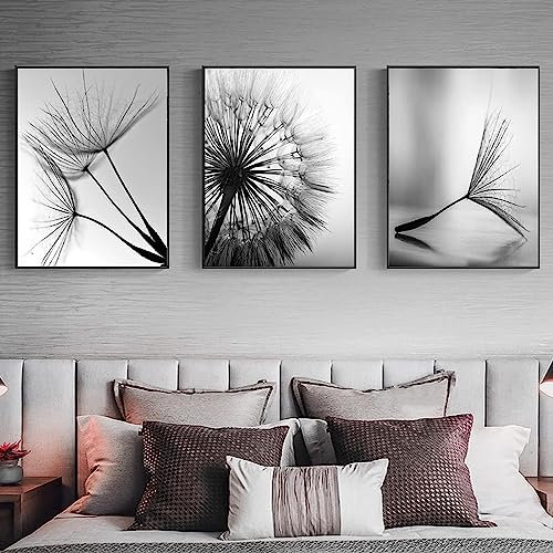 MHLCMG Leinwand Malerei Schwarz Weiß Pusteblume Bilder Wandkunst Abstrakt Poster Kunstdruck Bild Wand Wohnzimmer Schlafzimmer Dekor Kein Rahmen (3X50X70CM)