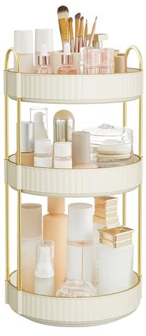 SONGMICS Organisateur Maquillage Rotatif, Rangement Maquillage, 3 Niveaux, Séparable, Rangement de Bijoux pour Toilette, Chambre à Coucher, Salle de Bain, Blanc Nuage JKA011W01