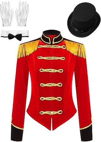 YiZYiF Damen Zirkus Kostüm Ringmaster Jacke Dompteurin Uniform Cosplay Mantel Frack Smoking Jacke Halloween Party Weihnachten Kostüm A_Rot_Set M