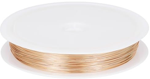 Beebeecraft Alambre de Joyería de Calibre 28 0.3 mm 50 Metros Chapado En Oro 18K 164 pies Alambre de Cobre Redondo Pulido Resistente Al Deslustre con Carrete para Hacer Joyería DIY
