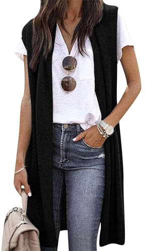 EFOFEI Femmes Pure Color Front Cardigan Fashion Gilet Plissé Soft Elastic Cover Casual Cardigan sans Manches