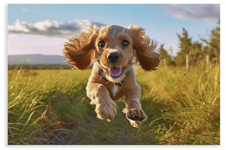 Joyful Cocker Spaniel in Motion Leinwand-Poster Schlafzimmer Dekor Sport Landschaft Büro Zimmer Dekor Geschenk ungerahmt 30 x 45 cm